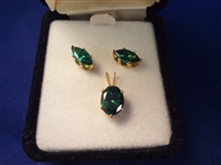 14K Gold Emerald Pendant and Earrings