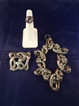 Sterling Silver Art Deco Jewelry: Ring, Massive Pendant, Brooch