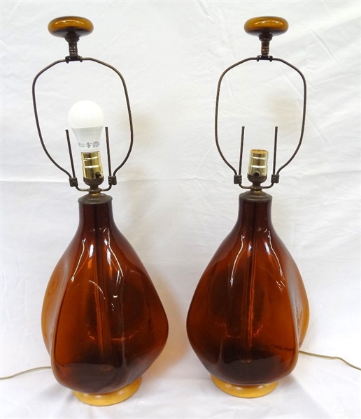 Blenko Glass Mid Century Modern Amber Lamps