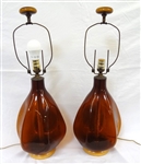 Blenko Glass Mid Century Modern Amber Lamps