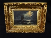 19th Century Oil on Board Sailboat Framed Signed Marsh