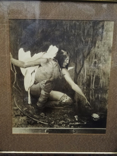 George DeForest Brush Photogravure "The Indian and the Lily" Matted and Framed