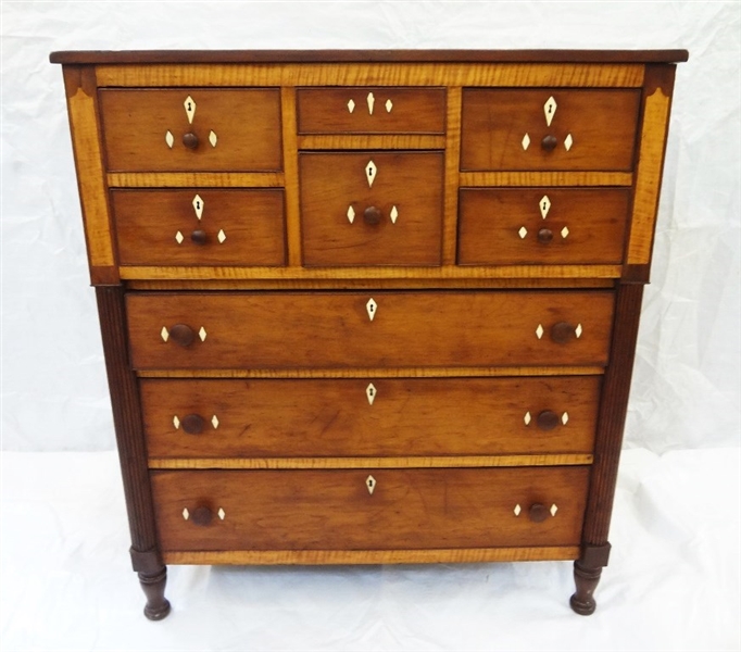 Early 20th Century 9 Drawer Dresser Bone Inlay Accent