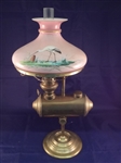 E. Miller & Co. Lincoln Log Student Lamp Original Burner, Chimney, Johnson Bros. Stork Shade