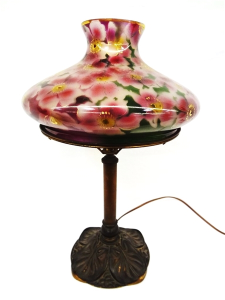 Bradley and Hubbard Signed Table Lamp with Glass Floral Shade