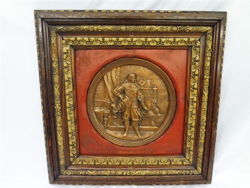 Framed Copper Tin Medallion of Louis XIV 9.75" diameter
