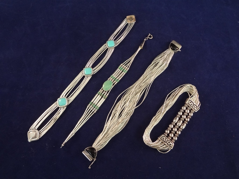 (4) Carolyn Pollack Liquid Sterling Silver and Turquoise Bracelets