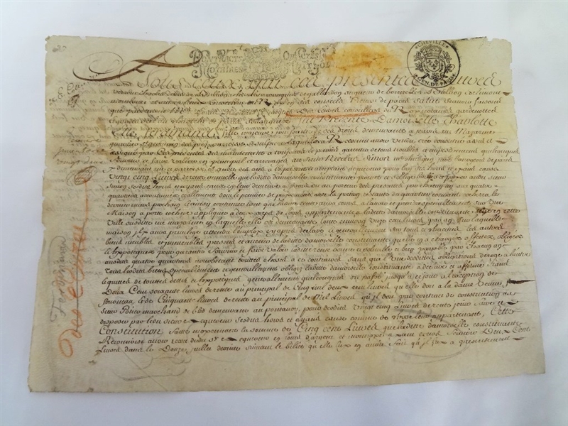 (1) 18th Century French Document with Great Revenues and Calligraphy