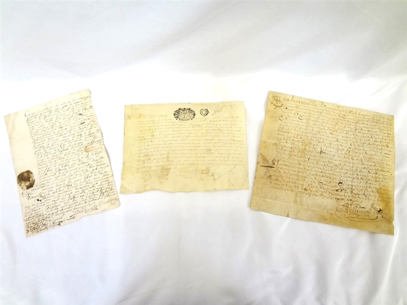 (3) 17th Century French Documents on Skin with Revenues