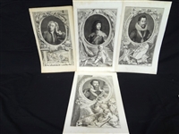 (4) Jacobus Houbraken 18th Century Engravings: Robert Devereux, R. Carr, W. Russell, Alexander Pope