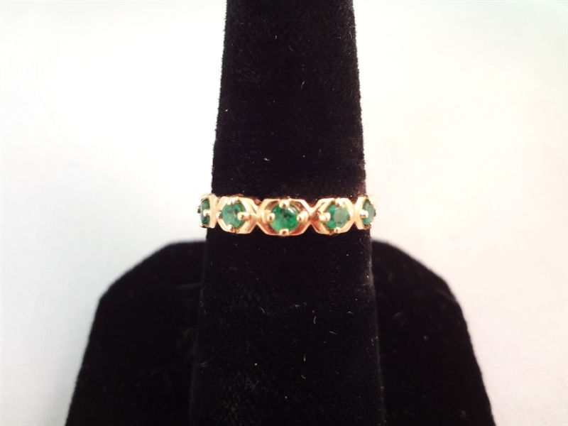 14K Gold Ring (5) Round Emeralds Size 6.75