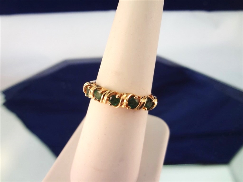 14K Gold Ring (5) Round Emeralds 1.6mm Ring Size 6.25