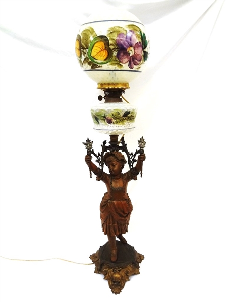 Victorian Metal Female Globe Shade Banquet Table Lamp