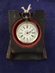 Sterling Silver Pocket Watch Enameled Face English Hallmark in Inlaid Wood Carved Box