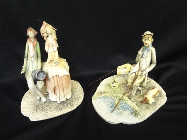 (2) Capodimonte Figural Group Pieces: Fisherman, On a Bench