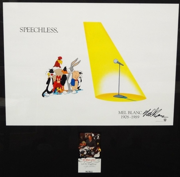 Mel Blanc Signed Card, "Speechless" Lithograph Tribute Piece to Mel Blanc