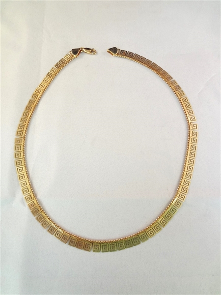 14k Gold Key Fret Pattern Loose Dangle Necklace
