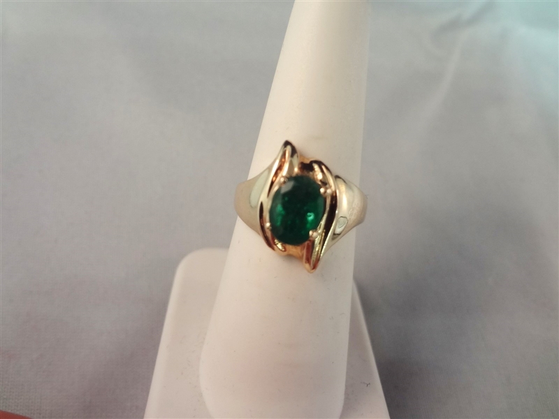 14k Gold Oval Emerald Ring
