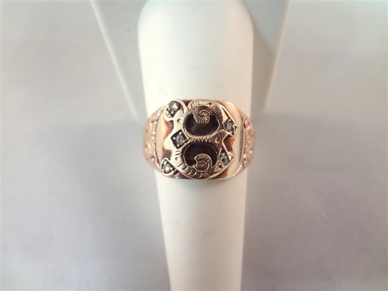14k Gold Art Nouveau Diamond Monogrammed Ring