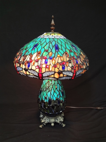 Dragonfly Stained Glass Lamp Shade and Base