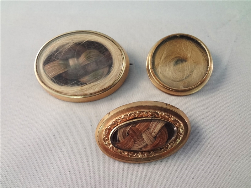 (3) Victorian Mourning Hair Brooches