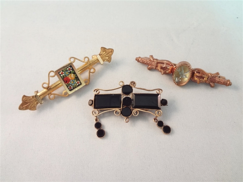 (3) Victorian Mourning Bar Brooches