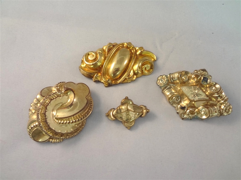 (4) Gold Filled Art Nouveau Brooches