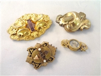 (4) Gold Filled Art Nouveau Brooches: Largest 2.5 x 1.25.