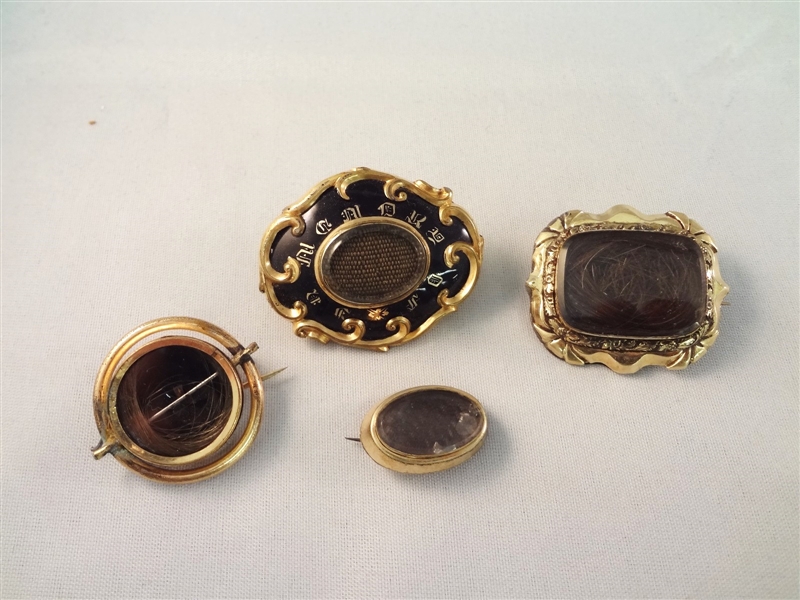 (4) Victorian Mourning Hair Brooches