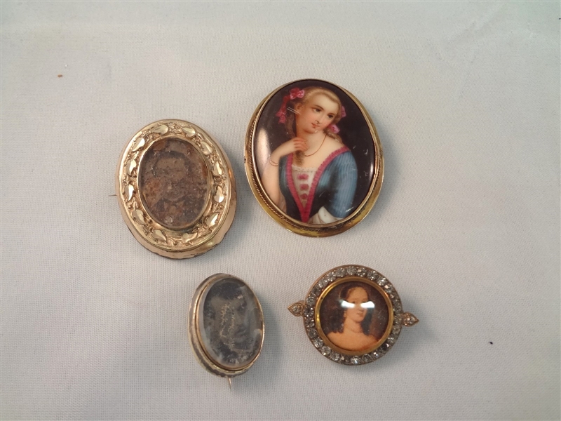 (4) Victorian Mourning Portrait Brooches