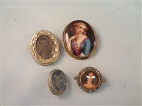 (4) Victorian Mourning Portrait Brooches
