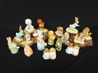 (17) Beatrix Potter Figurines Beswick England and Two Tree Stump Stands