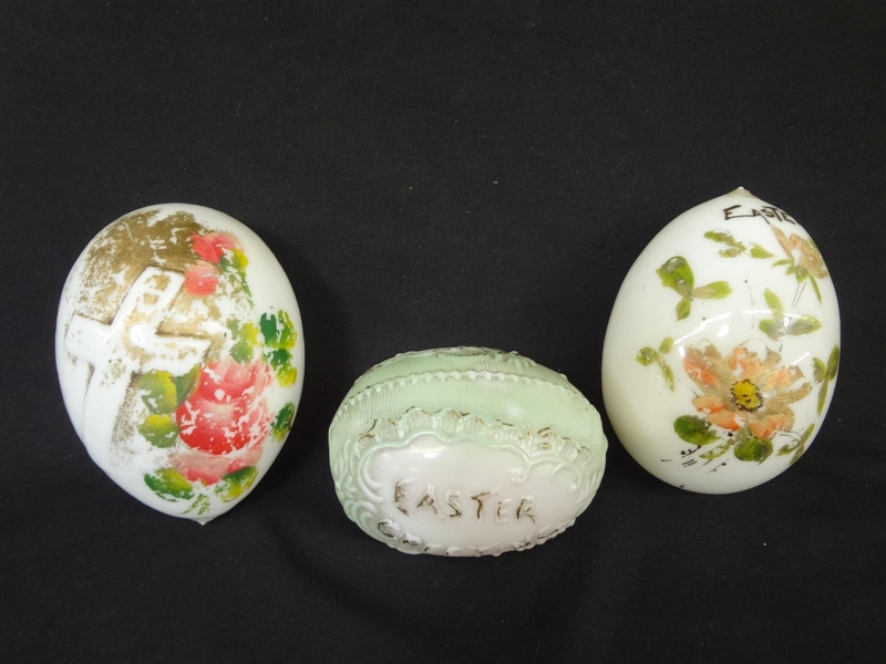 (3) 19th Century Glass Hand Blown Easter Eggs