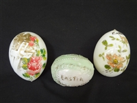 (3) 19th Century Glass Hand Blown Easter Eggs