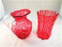 Fenton Country Cranberry Pitcher and Tumbler