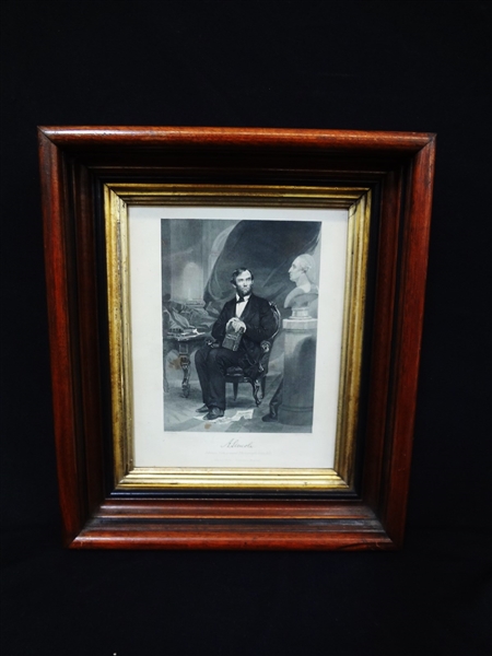 Abraham Lincoln Engraving Alonzo Chappel Set Deep Well Victorian Walnut Frame
