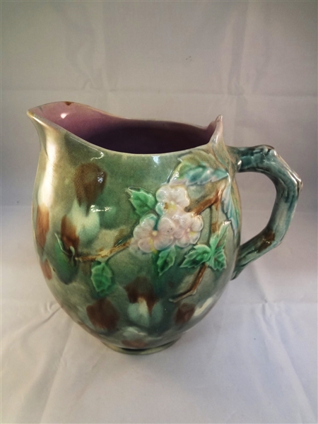 Griffin, Smith and Hall Majolica Water Pitcher Hawthorne