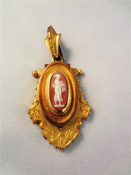 Victorian Mourning Gold Filled Shell Cameo Pendant