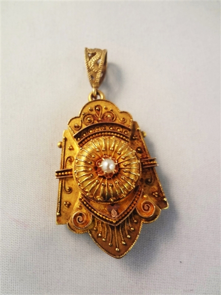 Victorian Mourning Pendant Locket with Reverse Seed Pearl Mount Detail