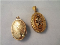 (2) Victorian Mourning Gold Filled Hair Lockets