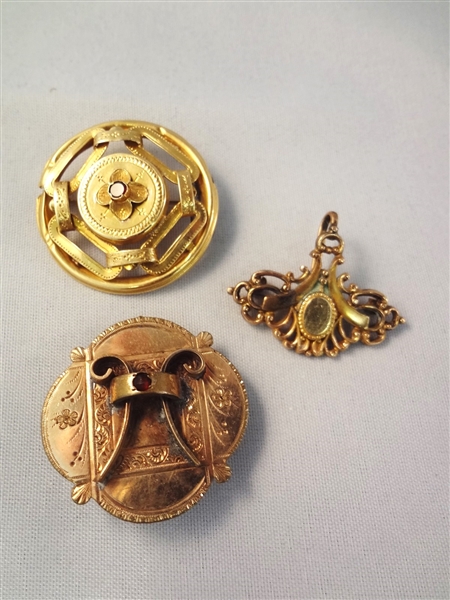 (3) Victorian Mourning Brooches: 10k, 2 Others