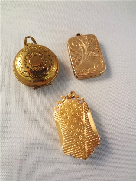 (3) Victorian Mourning Gold Filled Photo/Hair Lockets