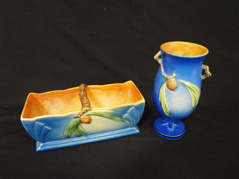 (2) Roseville Pottery "Pinecone" Pattern Vase, Planter