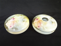R.S. Germany Hair Receiver and Lidded Powder Hand Painted Roses