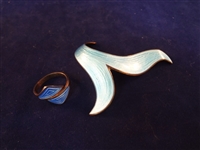 Sterling Silver and Enamel Brooch and Ring Denmark