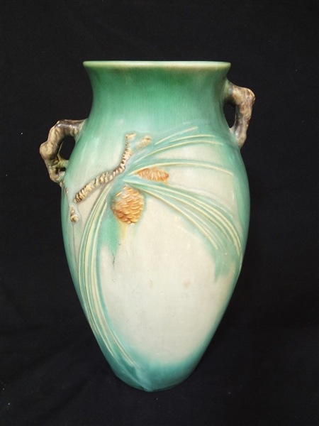 Oversize Roseville Pottery 2 Handle Vase "Pinecone" Pattern