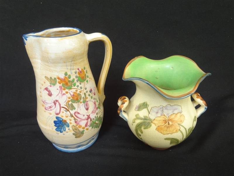 (2) Weller Pottery Pieces: Pitcher "Bonito" and Ruffled Vase