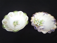 (2) R.S. Prussia Serving Bowls Hand Painted Scalloped Edge