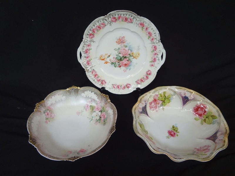 (3) R.S. Prussia Serving Pieces: 2 Bowls and 1 Plate