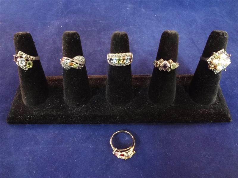 (6) Sterling Silver Rings with Gemstones